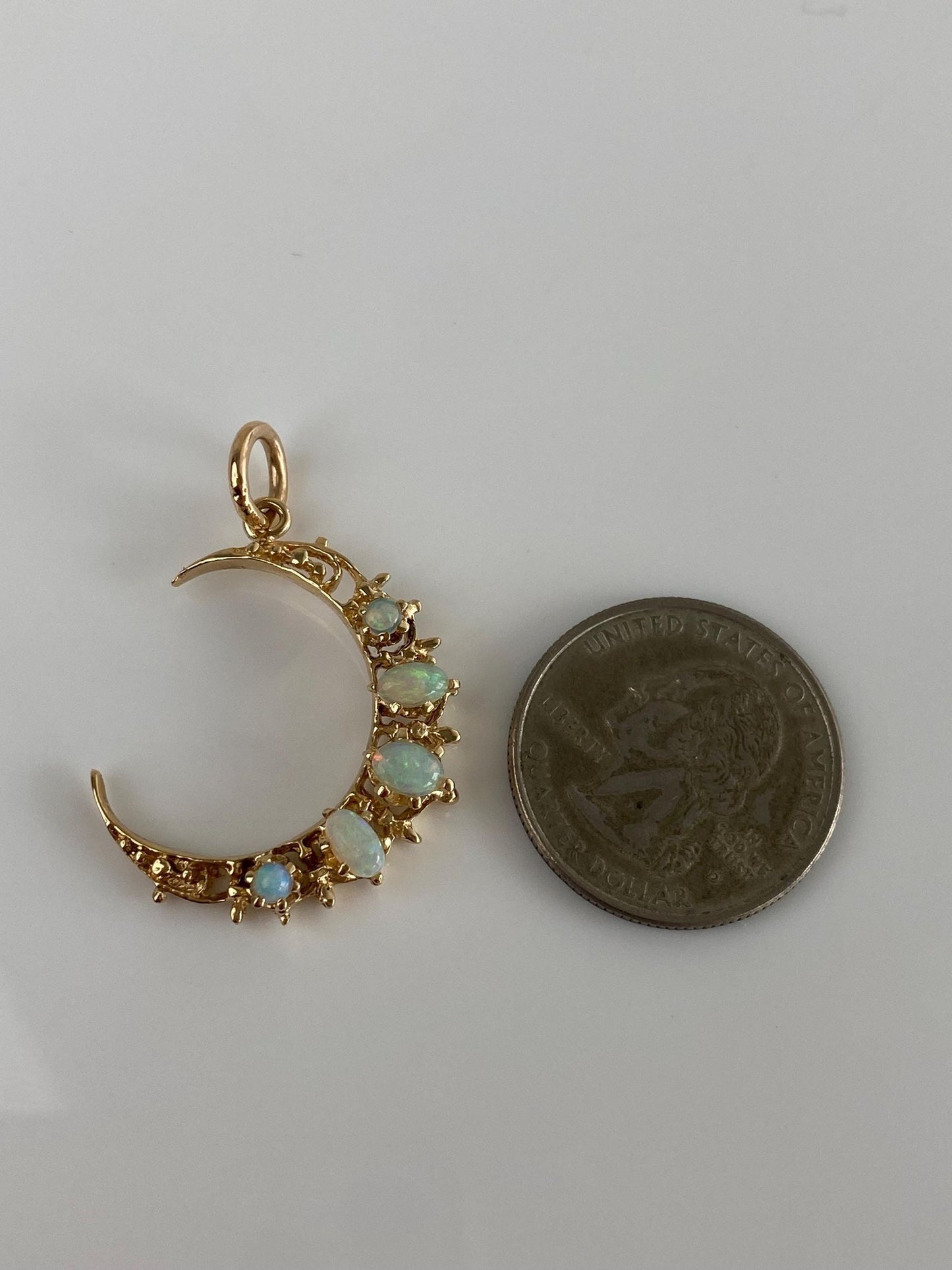 Vintage Solid 14k Yellow Gold Opal Crescent Moon Charm