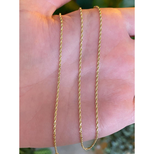 Vintage Solid 14k Yellow Gold Dainty Rope Chain Necklace - 16 inches