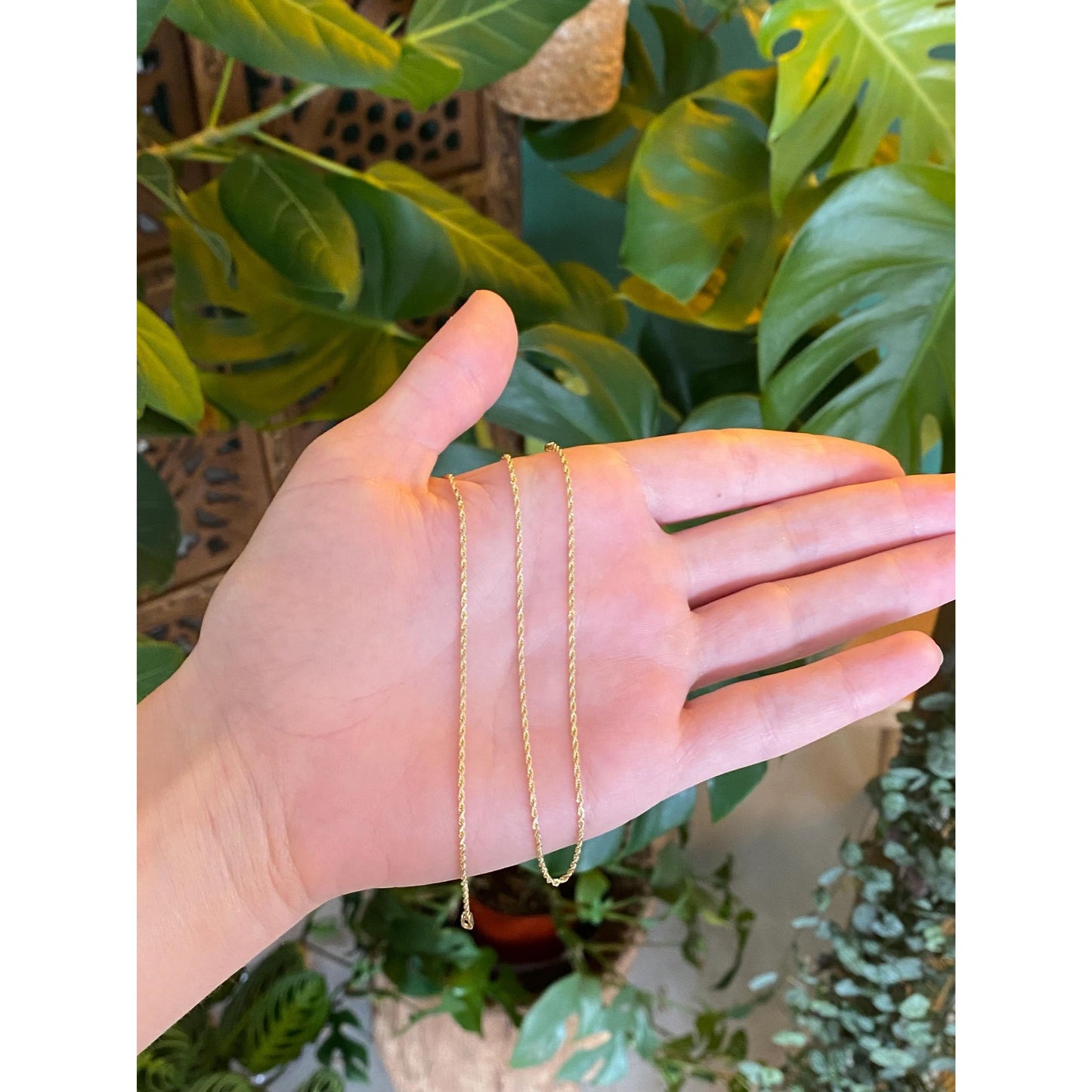 Vintage Solid 14k Yellow Gold Dainty Rope Chain Necklace - 16 inches