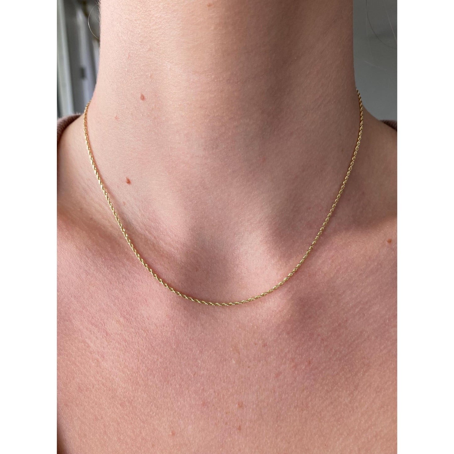 Vintage Solid 14k Yellow Gold Dainty Rope Chain Necklace - 16 inches