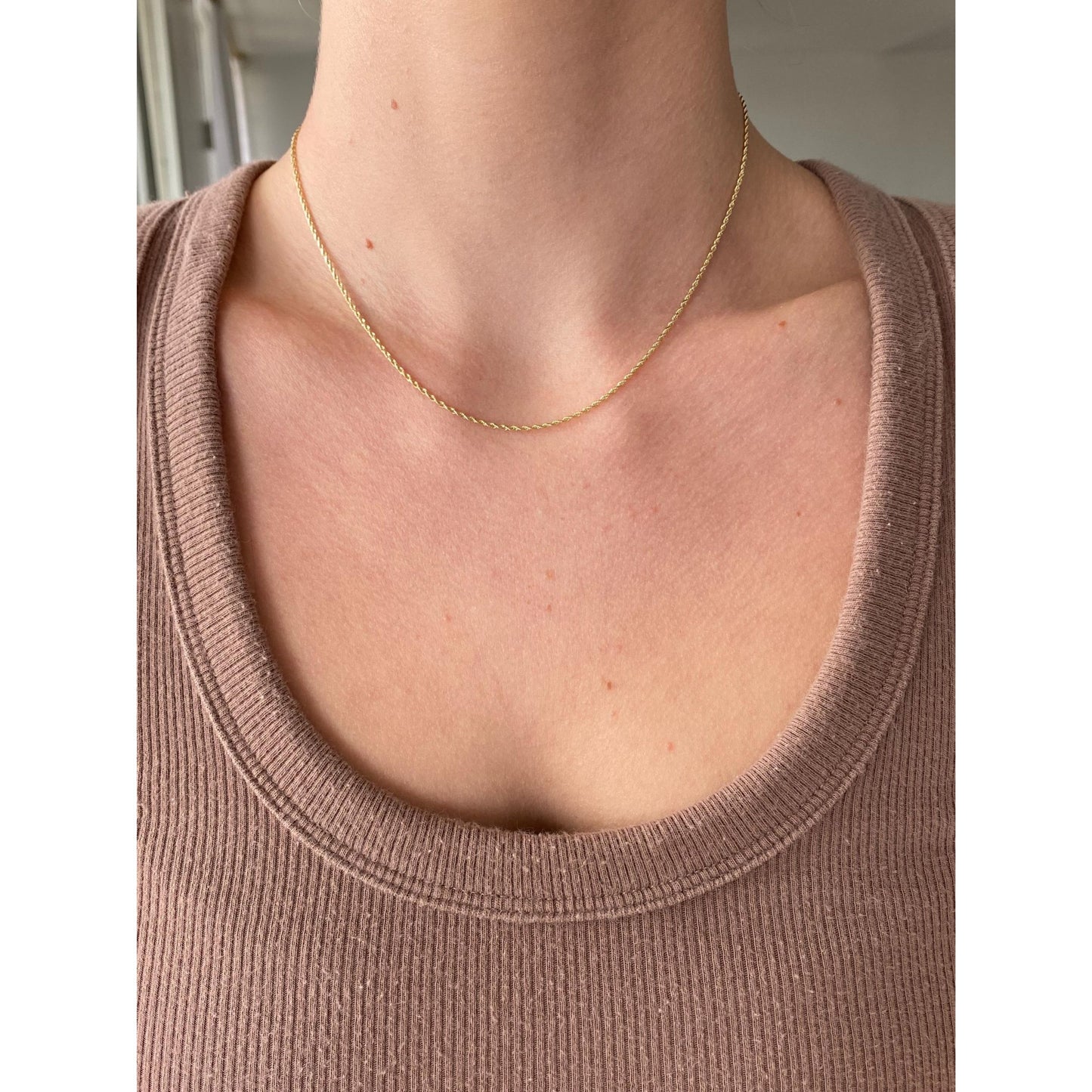 Vintage Solid 14k Yellow Gold Dainty Rope Chain Necklace - 16 inches