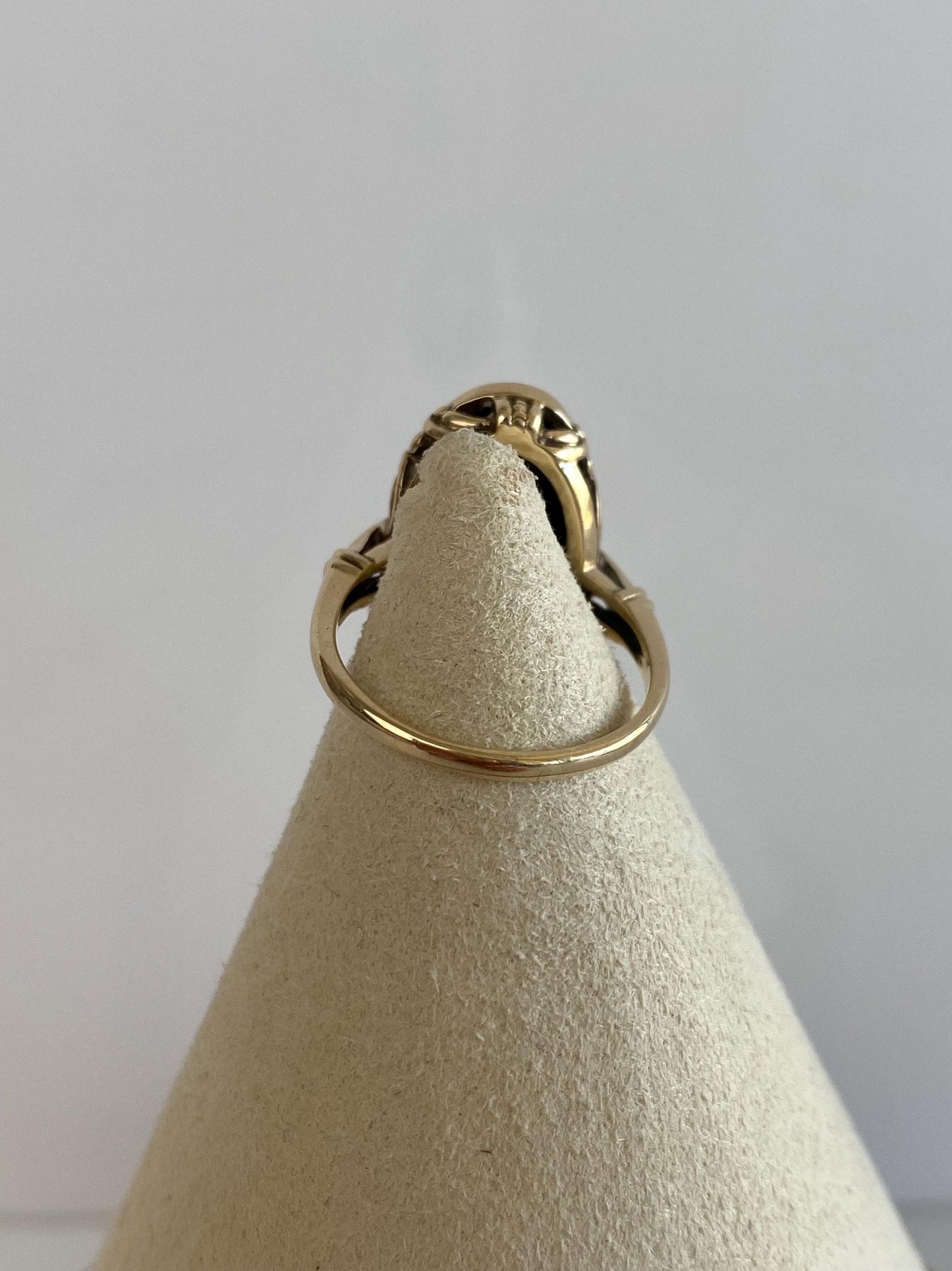Vintage Solid 10k White & Yellow Gold Diamond Black Onyx Art Deco Ring - Size 6.5