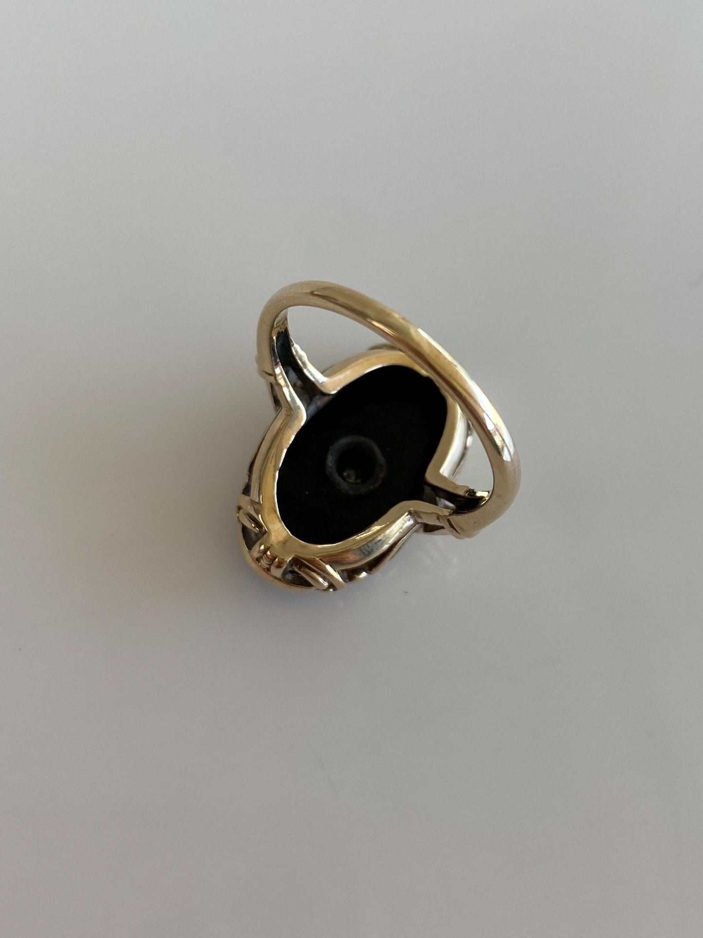 Vintage Solid 10k White & Yellow Gold Diamond Black Onyx Art Deco Ring - Size 6.5
