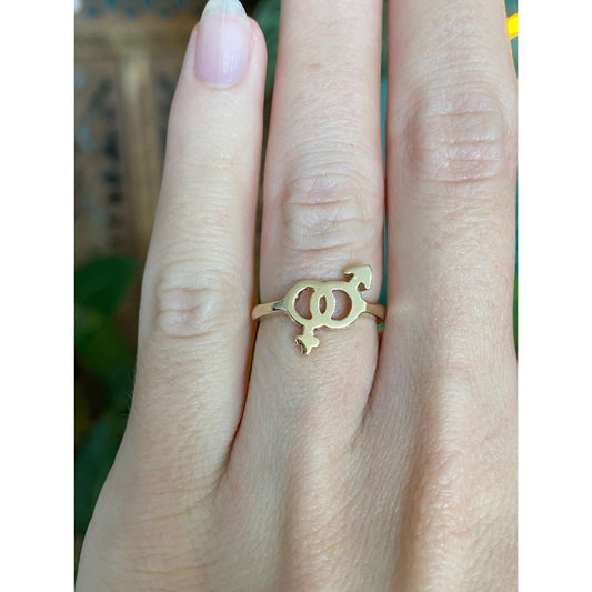 Vintage Solid 10k Yellow Gold Female Male Symbol Ring - Size 4.5