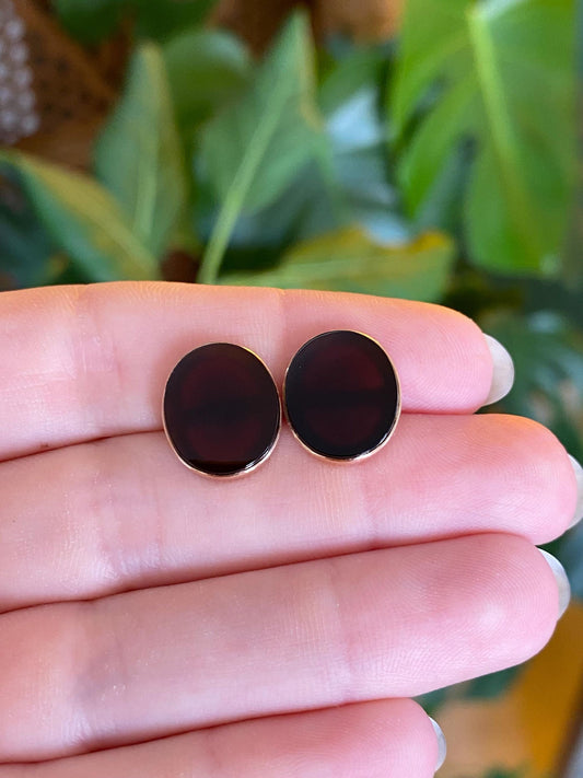 Vintage Solid 14k Yellow Gold Carnelian Cufflink Stud Earrings