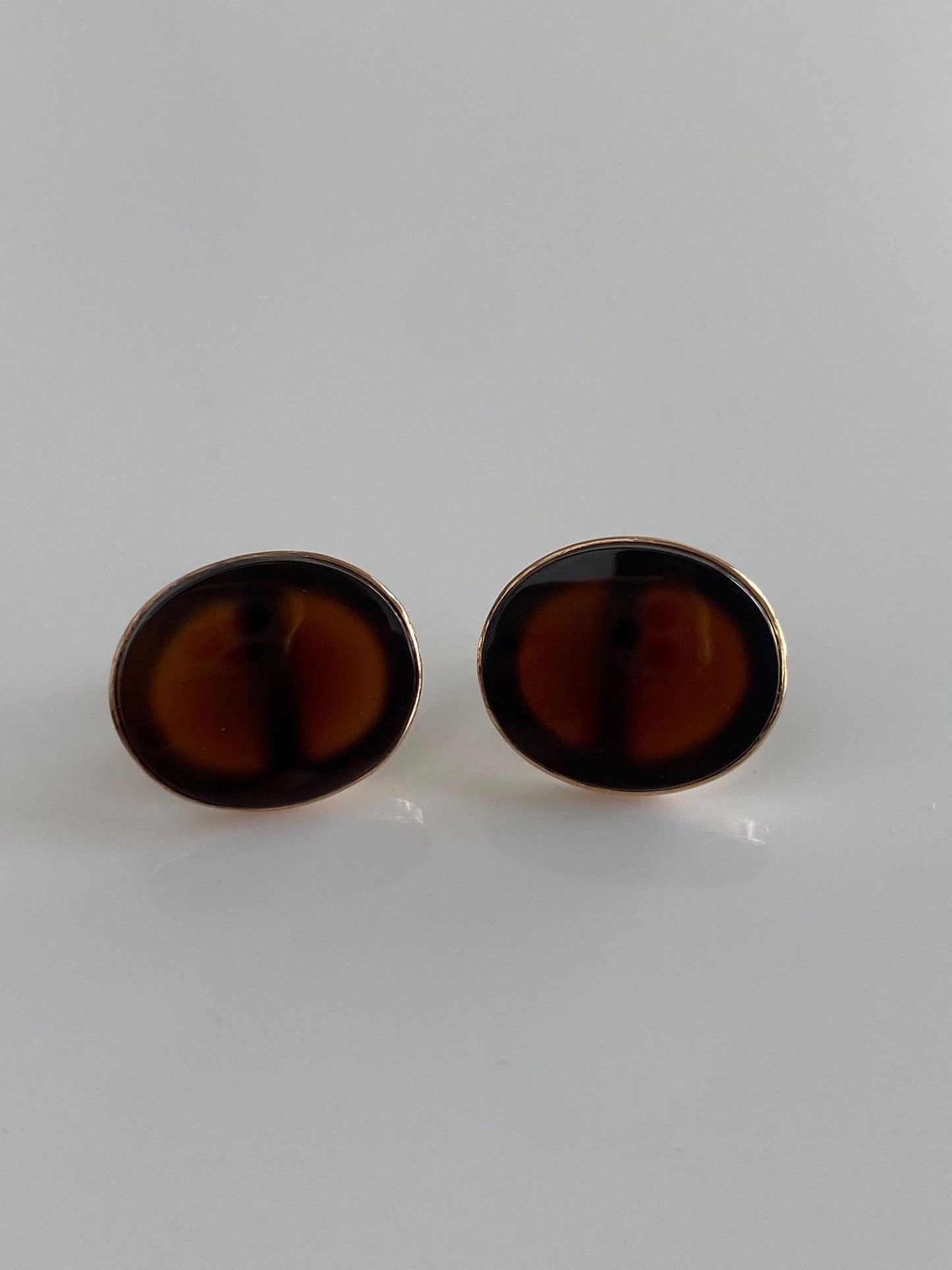 Vintage Solid 14k Yellow Gold Carnelian Cufflink Stud Earrings