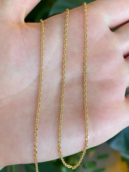Vintage Solid 18k Yellow Gold Cable Biker Link Chain Necklace - 19.75 inches