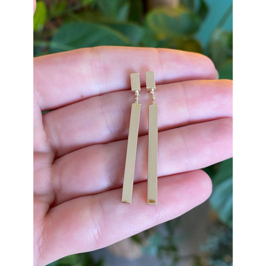 Vintage 14k Yellow Gold Rectangle Dangle Stud Earrings