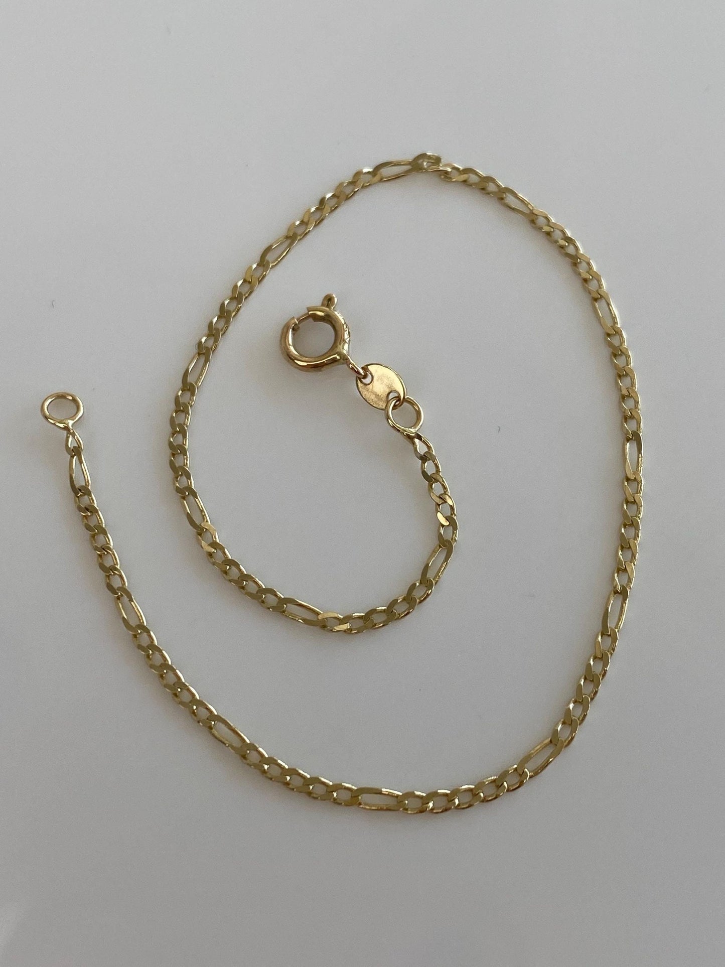 Vintage 14k Yellow Gold Dainty Figaro Chain Bracelet Anklet - 8.25 inches
