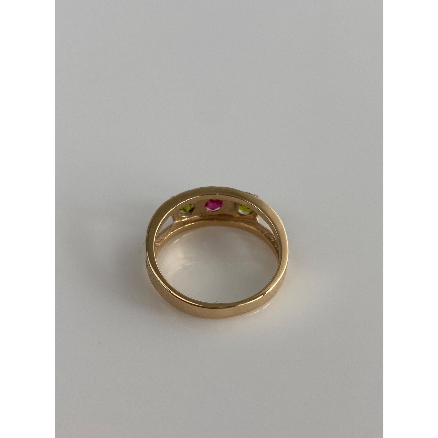 Solid 14k Yellow Gold Pink Sapphire Peridot Ring - Size 6.25