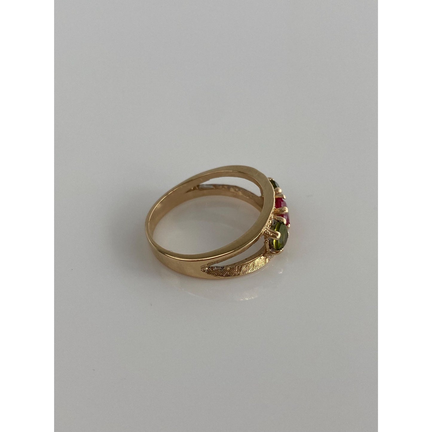 Solid 14k Yellow Gold Pink Sapphire Peridot Ring - Size 6.25