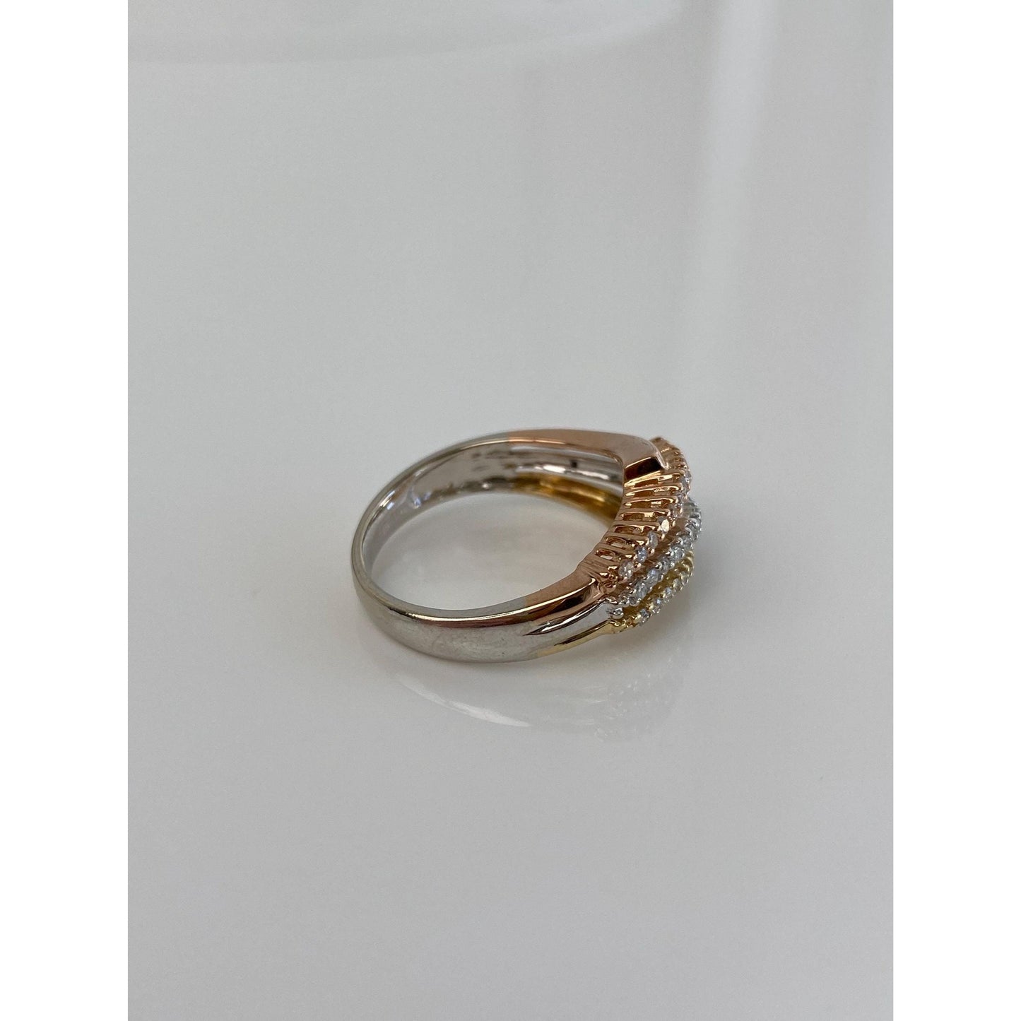 Vintage Solid 14k Tri Tone Gold Diamond Twist Ring - Size 7