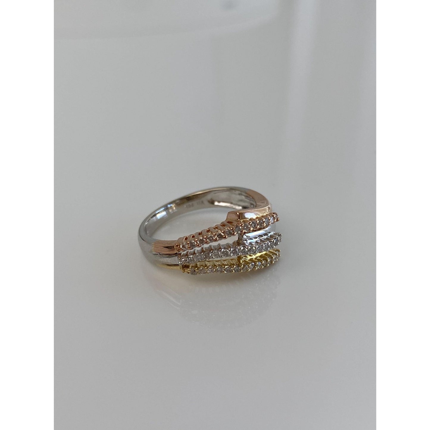 Vintage Solid 14k Tri Tone Gold Diamond Twist Ring - Size 7