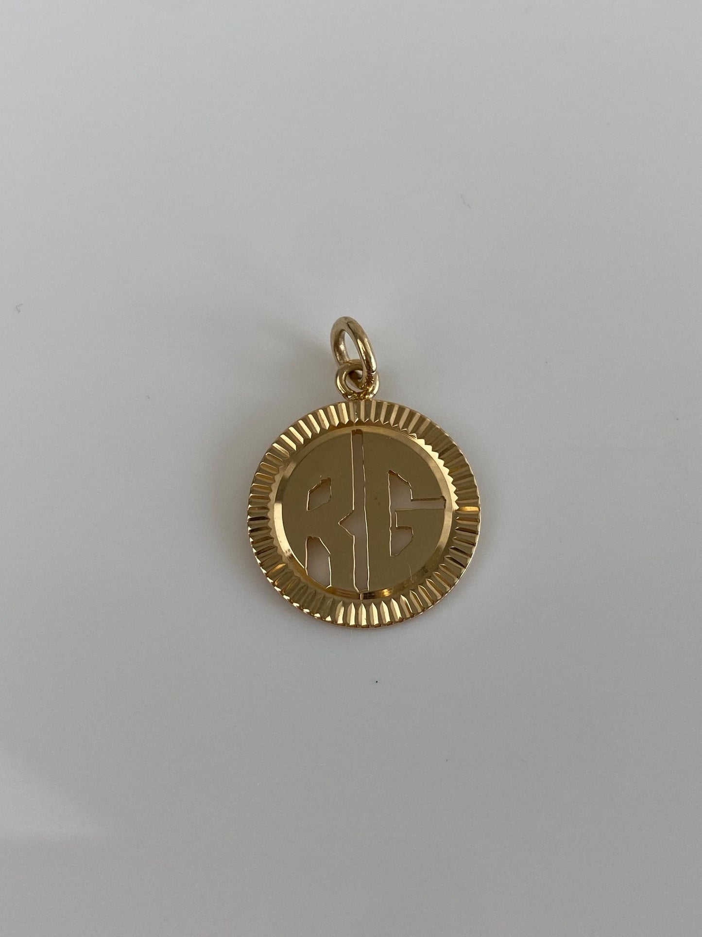 Vintage Solid 14k Yellow Gold Engine Turned RG Charm