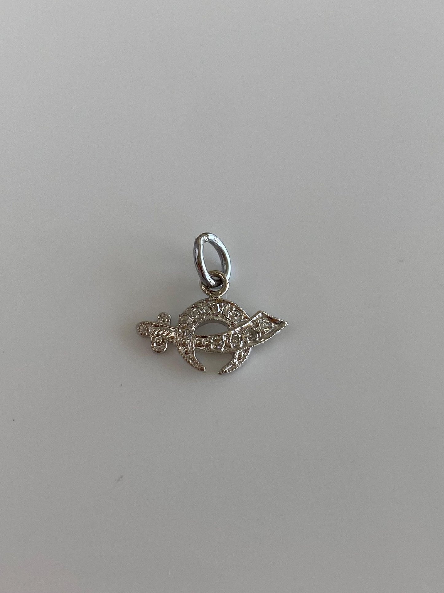 Vintage Solid 14k White Gold Diamond Freemason Charm