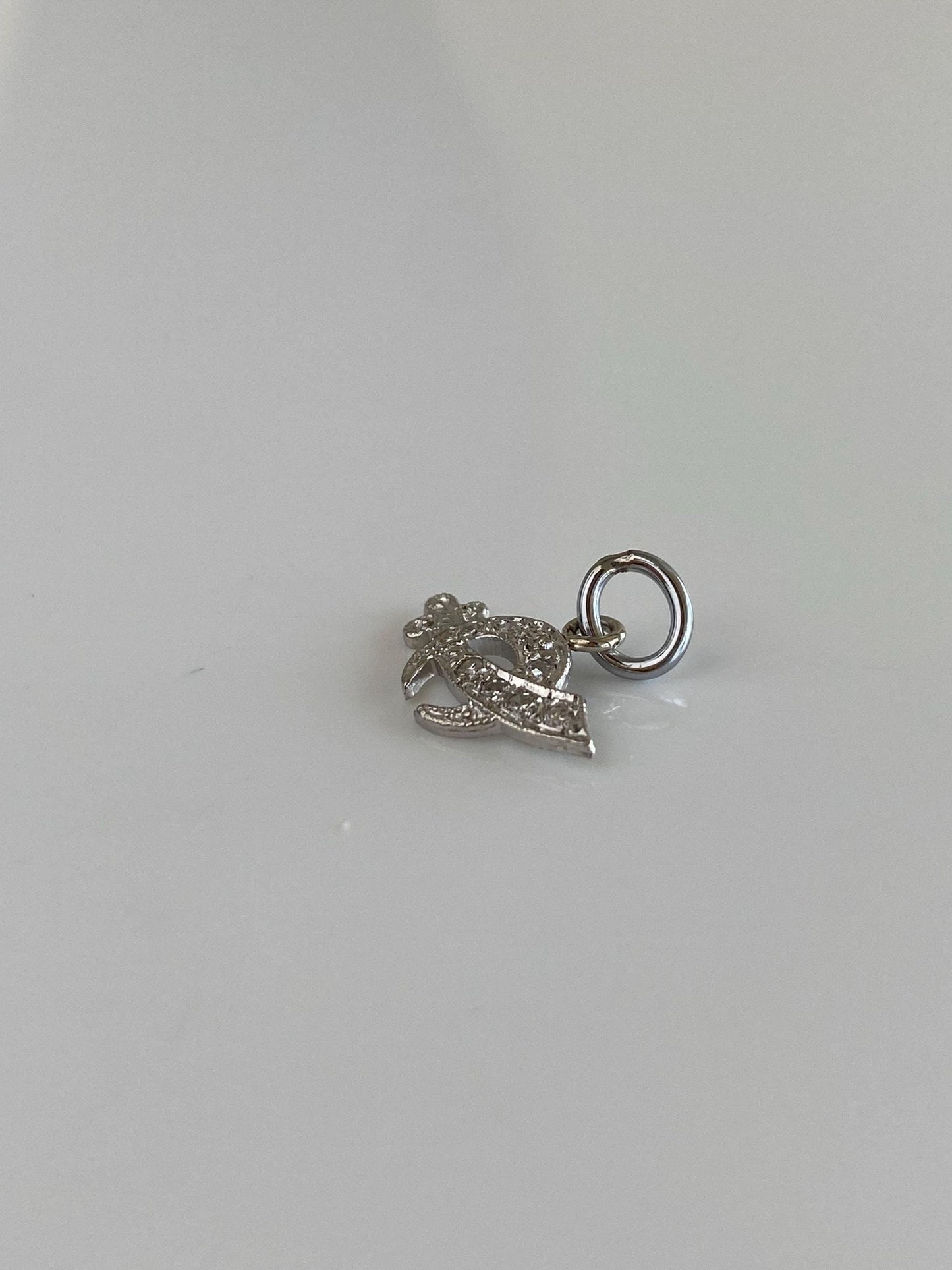 Vintage Solid 14k White Gold Diamond Freemason Charm
