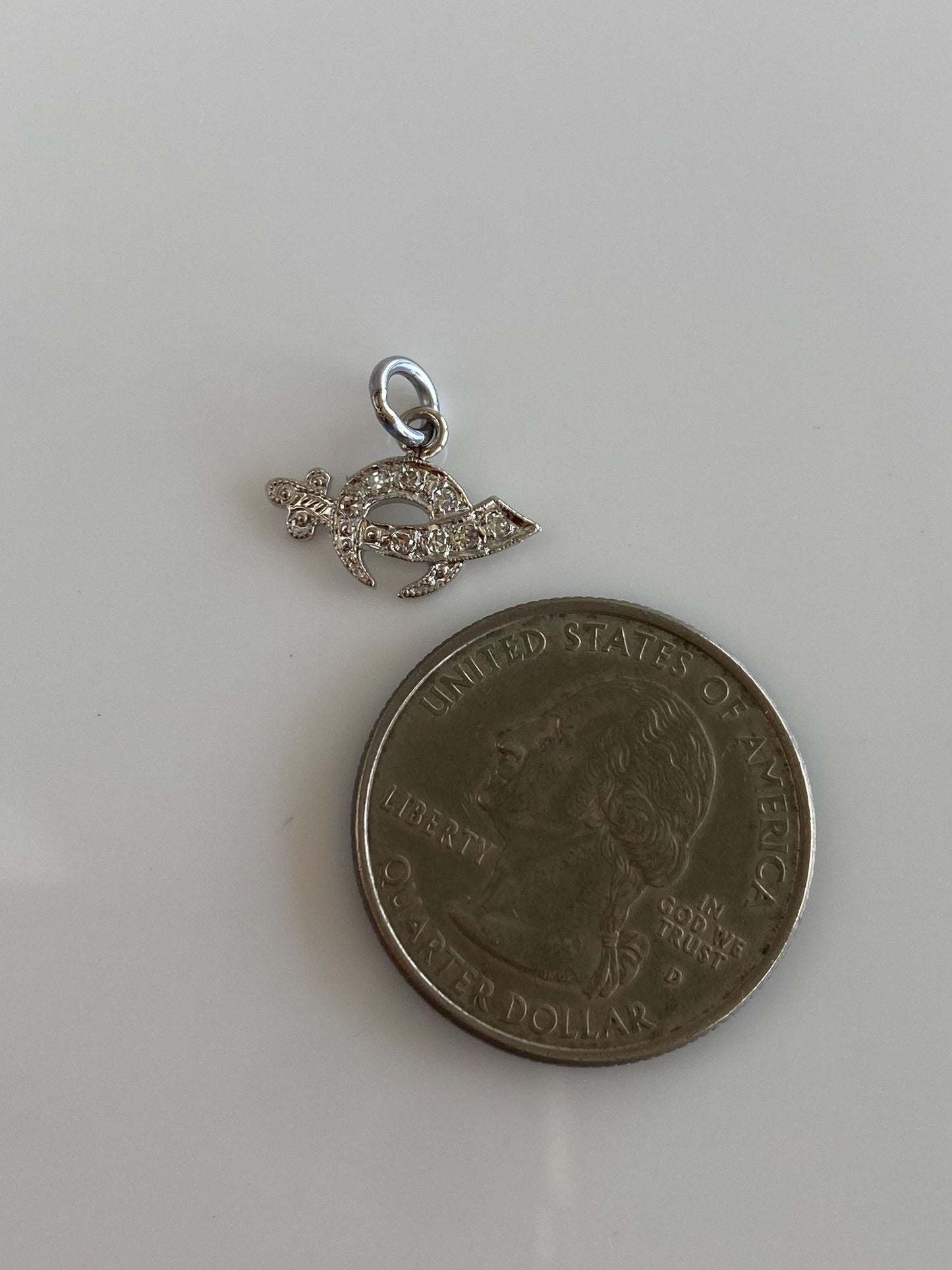 Vintage Solid 14k White Gold Diamond Freemason Charm