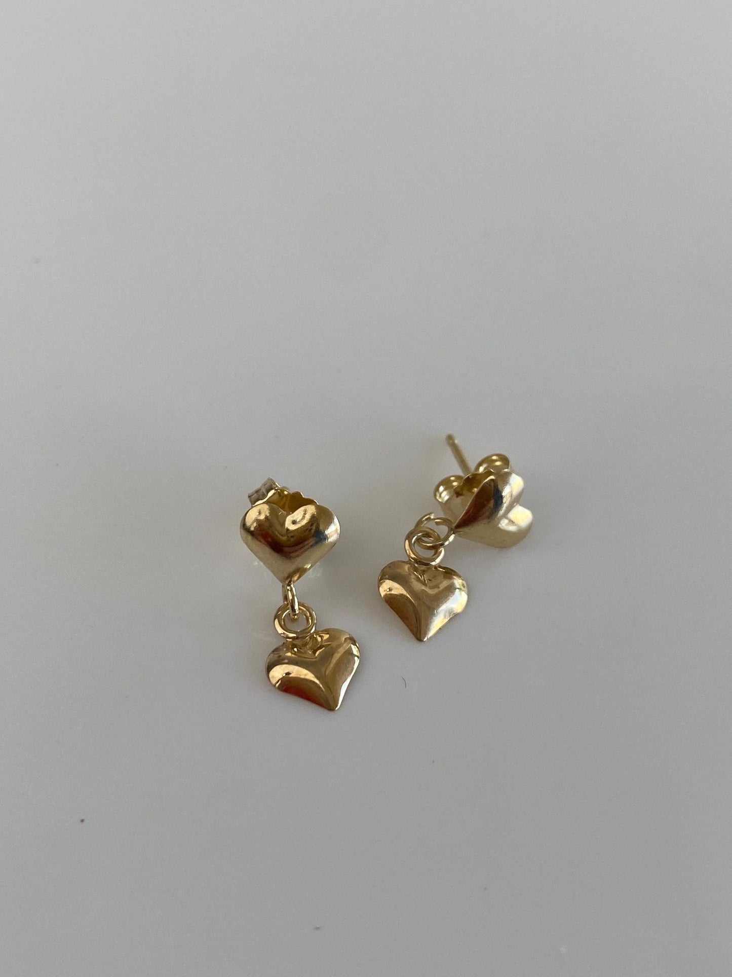 Vintage Solid 14k Yellow Gold Heart Dangle Stud Earrings