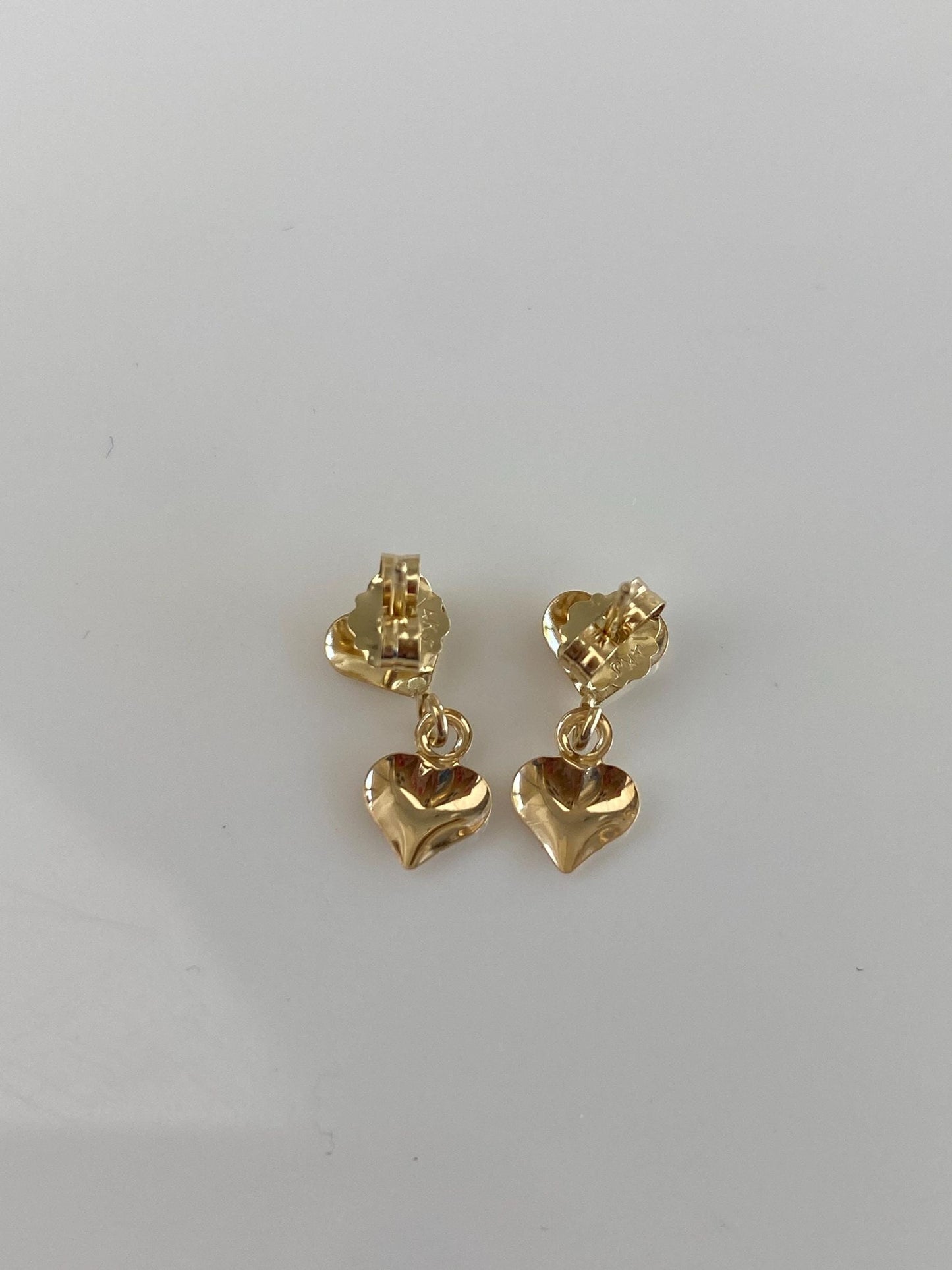 Vintage Solid 14k Yellow Gold Heart Dangle Stud Earrings