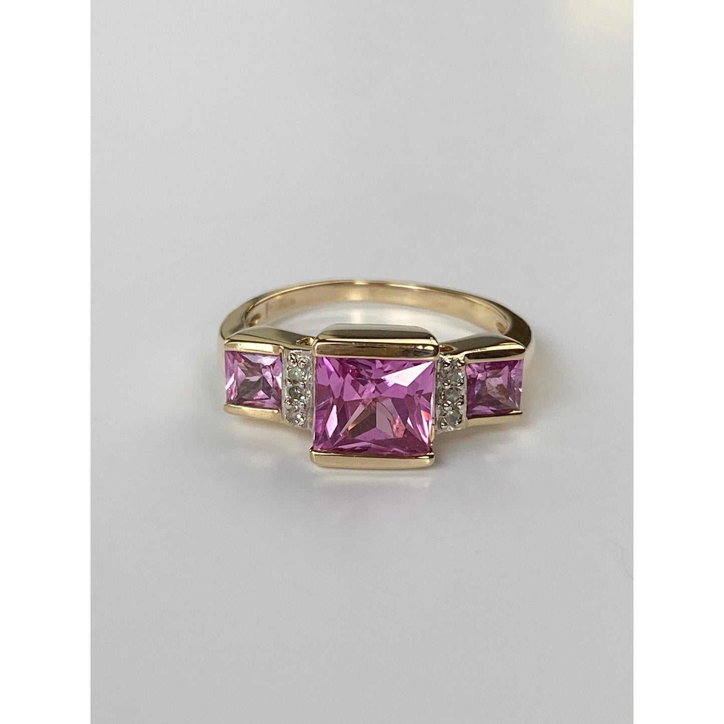 Vintage Solid 10k Yellow Gold Pink Sapphire Diamond Ring - Size 6.5