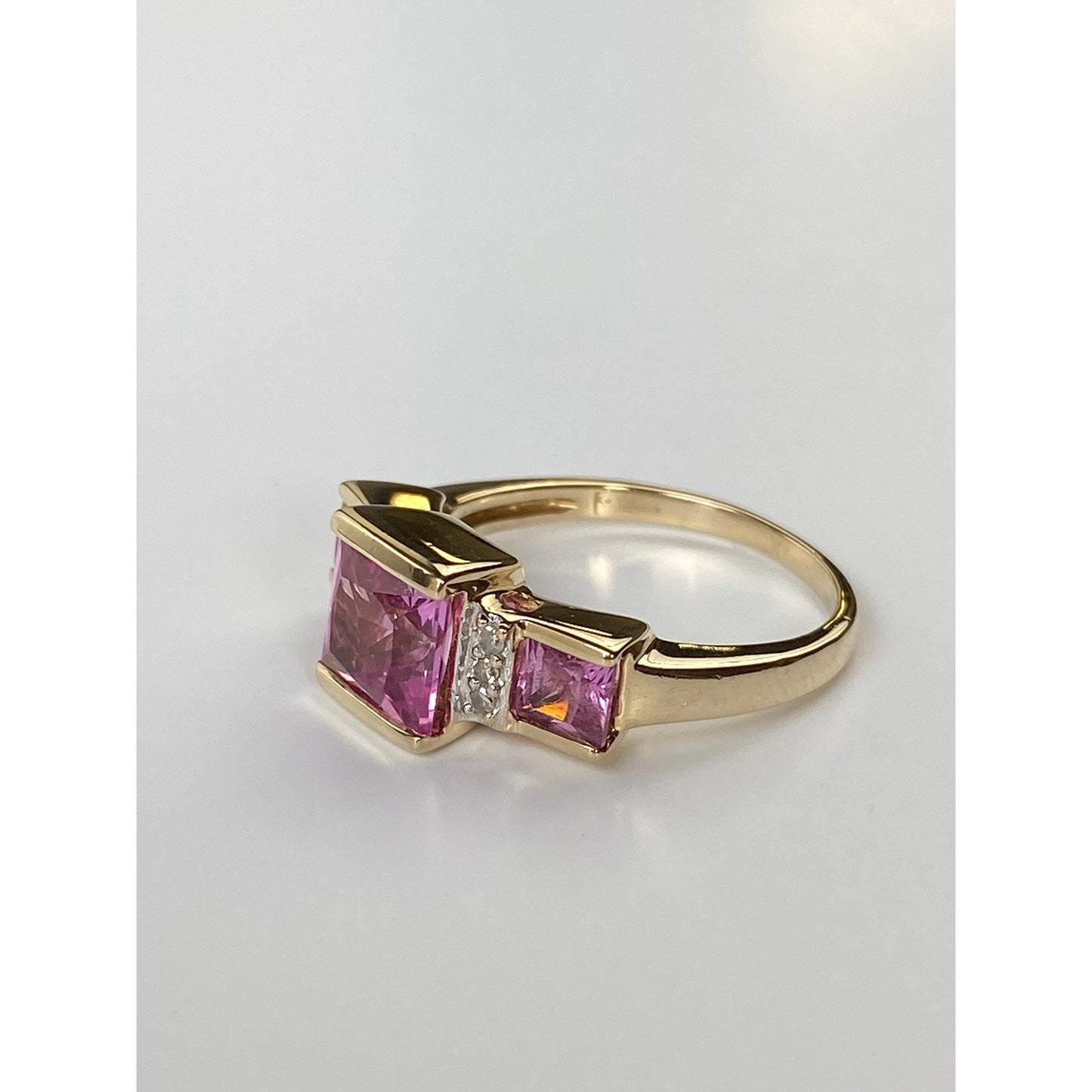 Vintage Solid 10k Yellow Gold Pink Sapphire Diamond Ring - Size 6.5