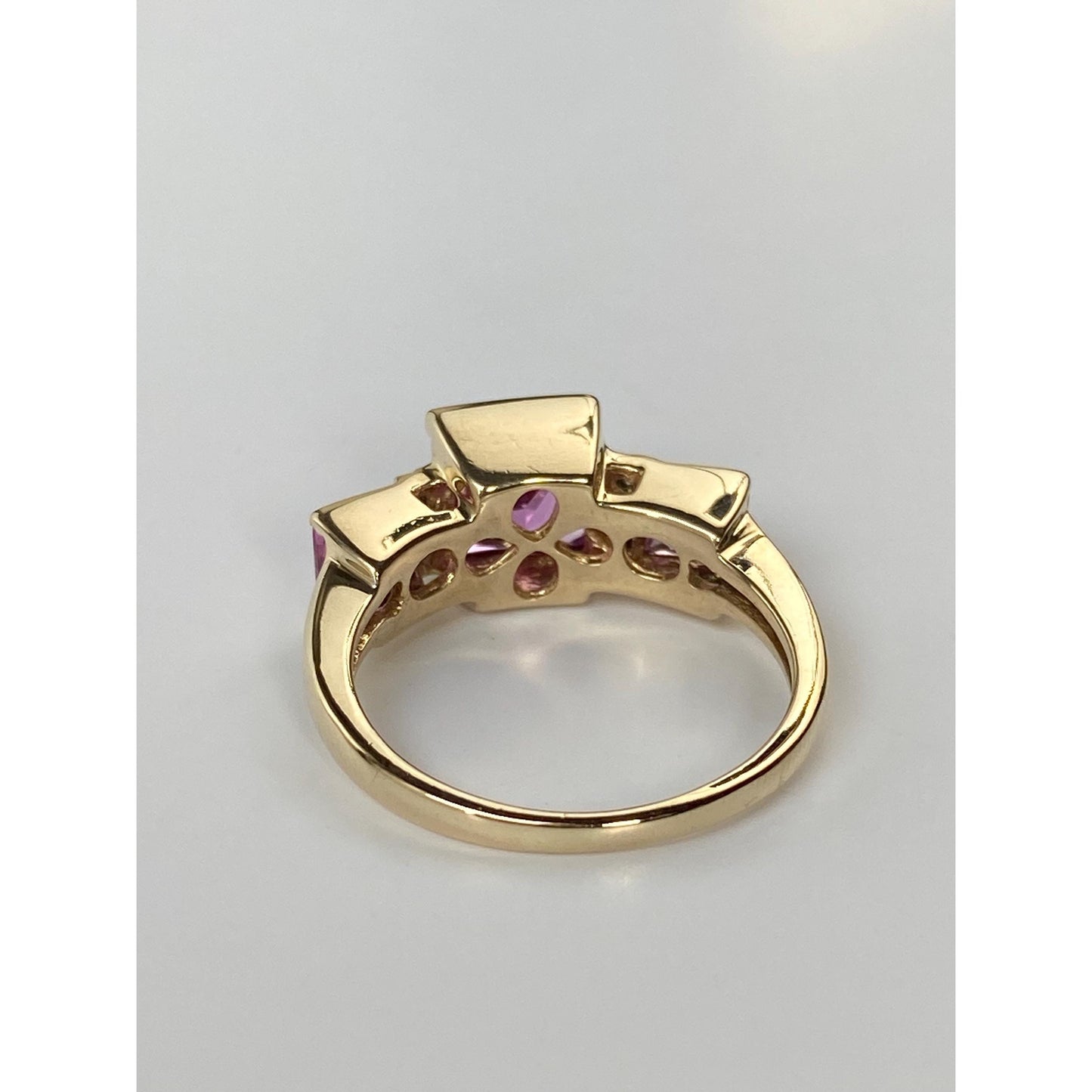 Vintage Solid 10k Yellow Gold Pink Sapphire Diamond Ring - Size 6.5