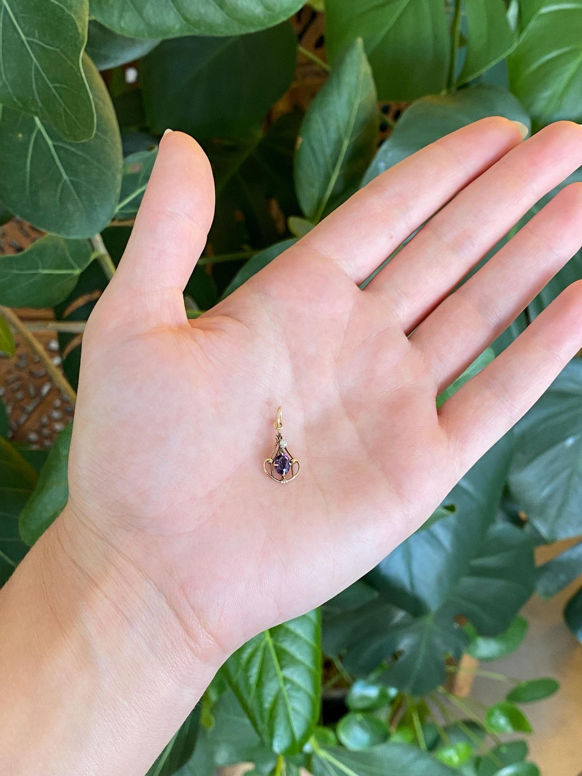 Vintage Solid 10k Yellow Gold Purple Cubic Zirconia Seed Pearl Charm