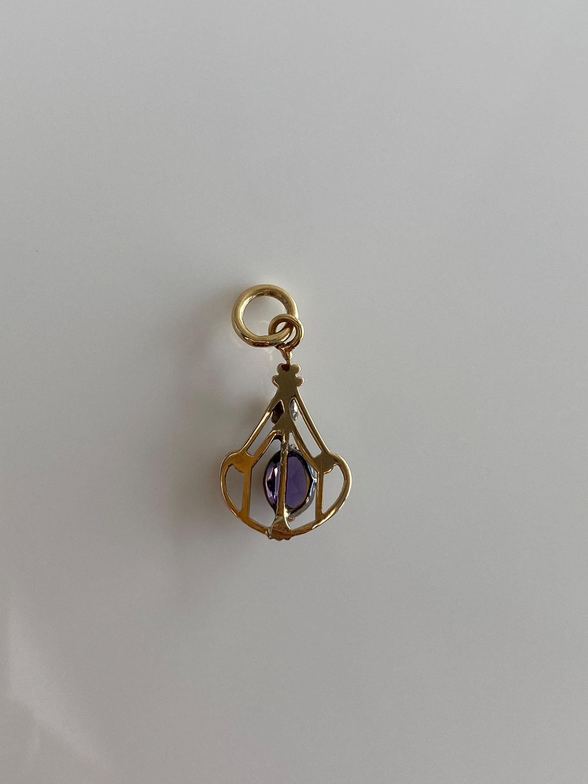 Vintage Solid 10k Yellow Gold Purple Cubic Zirconia Seed Pearl Charm