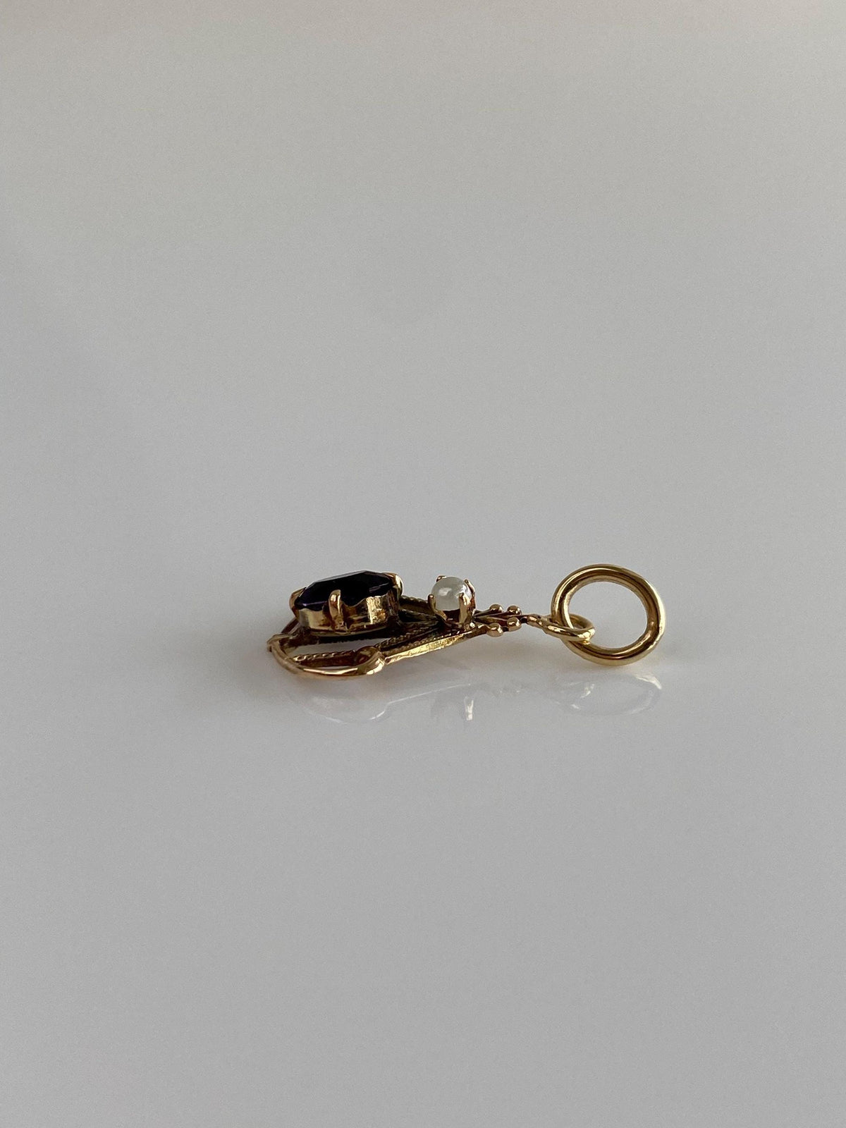Vintage Solid 10k Yellow Gold Purple Cubic Zirconia Seed Pearl Charm