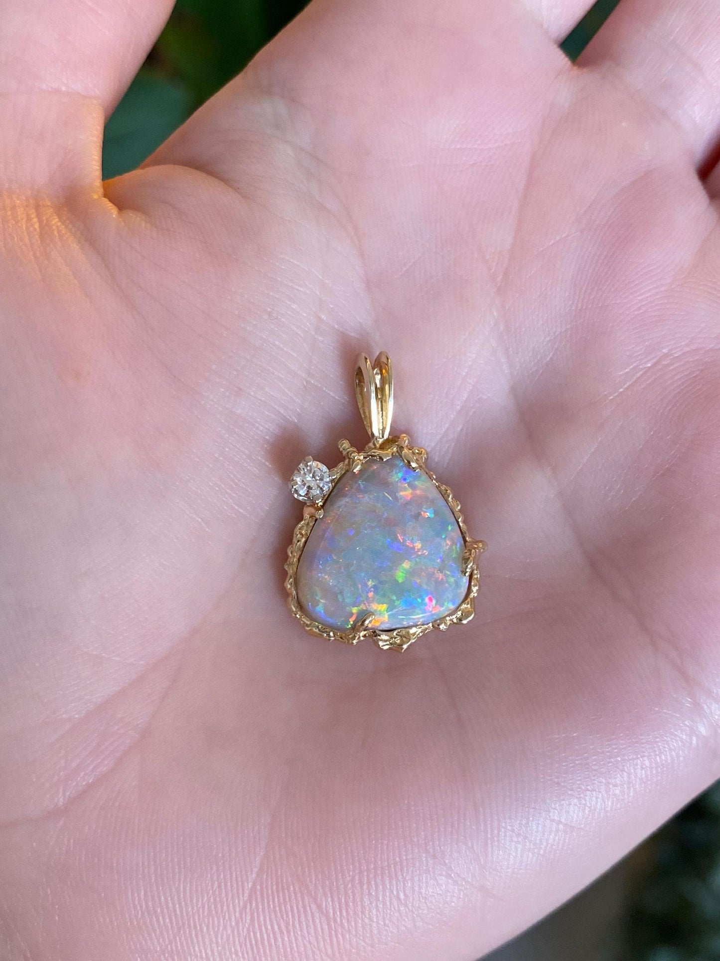 Vintage Solid 14k Yellow Gold Diamond Opal Charm