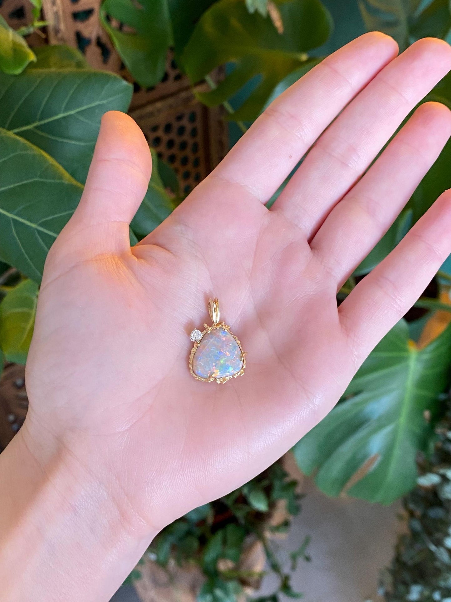 Vintage Solid 14k Yellow Gold Diamond Opal Charm