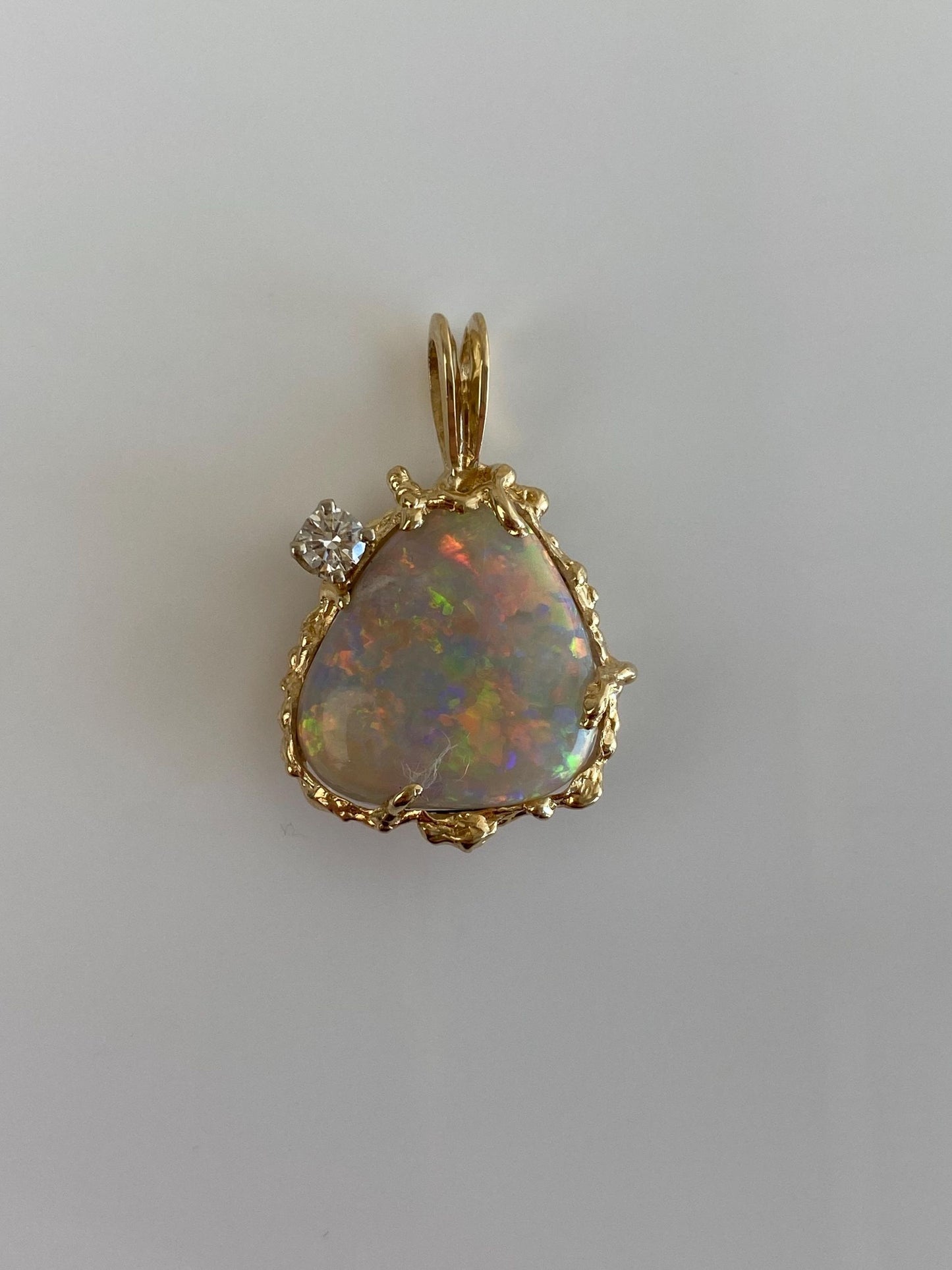 Vintage Solid 14k Yellow Gold Diamond Opal Charm