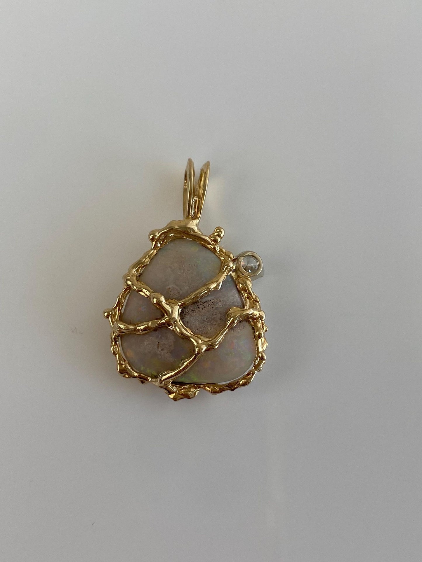 Vintage Solid 14k Yellow Gold Diamond Opal Charm