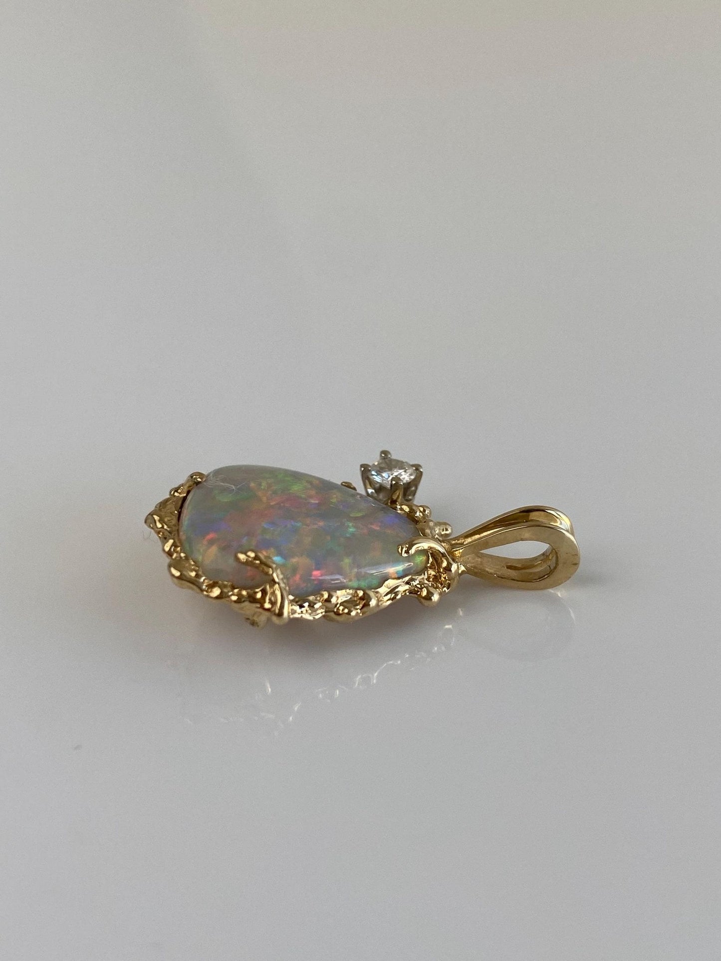 Vintage Solid 14k Yellow Gold Diamond Opal Charm