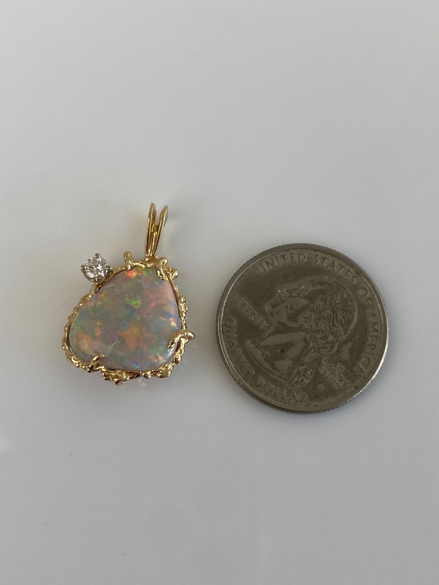 Vintage Solid 14k Yellow Gold Diamond Opal Charm