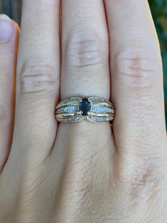 Vintage Solid 14k White & Yellow Gold Diamonds Topaz Ring - Size 6