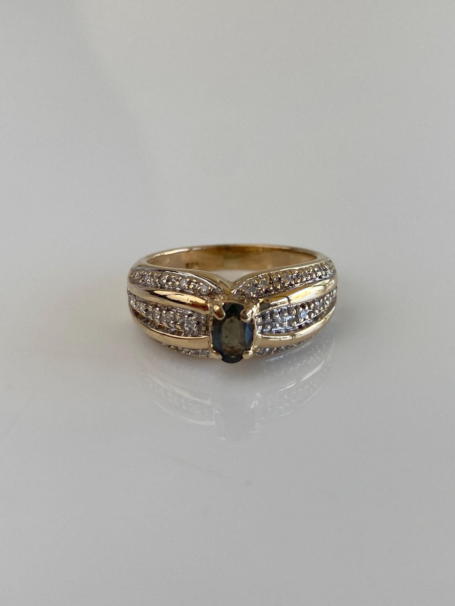 Vintage Solid 14k White & Yellow Gold Diamonds Topaz Ring - Size 6