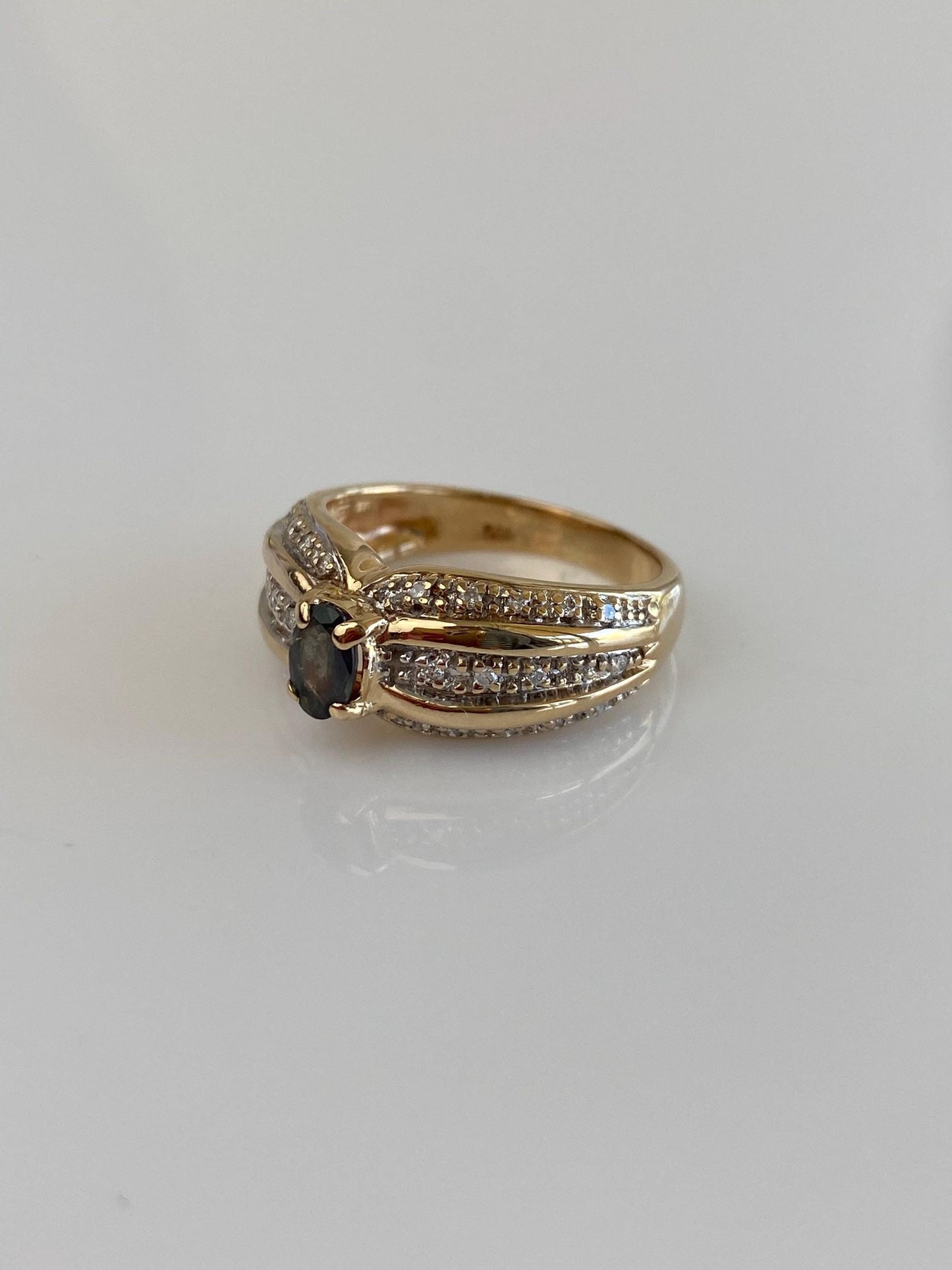 Vintage Solid 14k White & Yellow Gold Diamonds Topaz Ring - Size 6