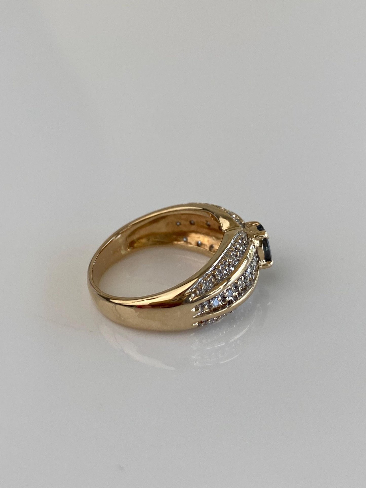 Vintage Solid 14k White & Yellow Gold Diamonds Topaz Ring - Size 6