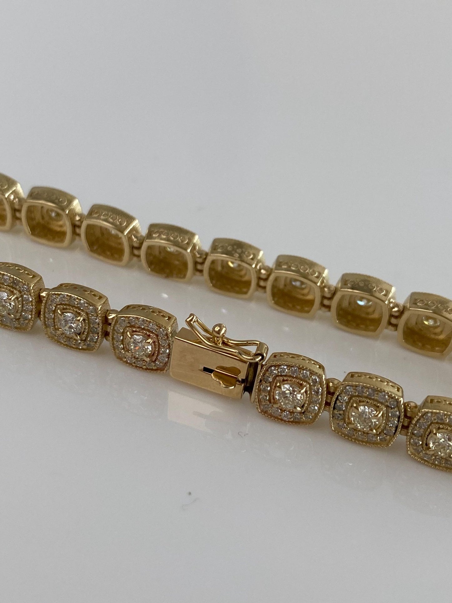 Vintage Solid 14k Yellow Gold Diamond Halo Diamond Link Bracelet - 7.75 Inches