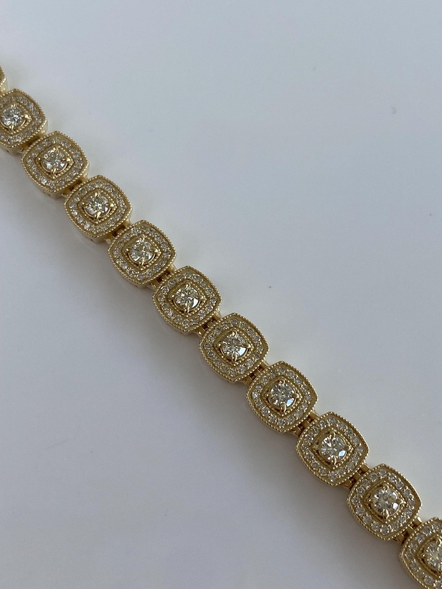 Vintage Solid 14k Yellow Gold Diamond Halo Diamond Link Bracelet - 7.75 Inches