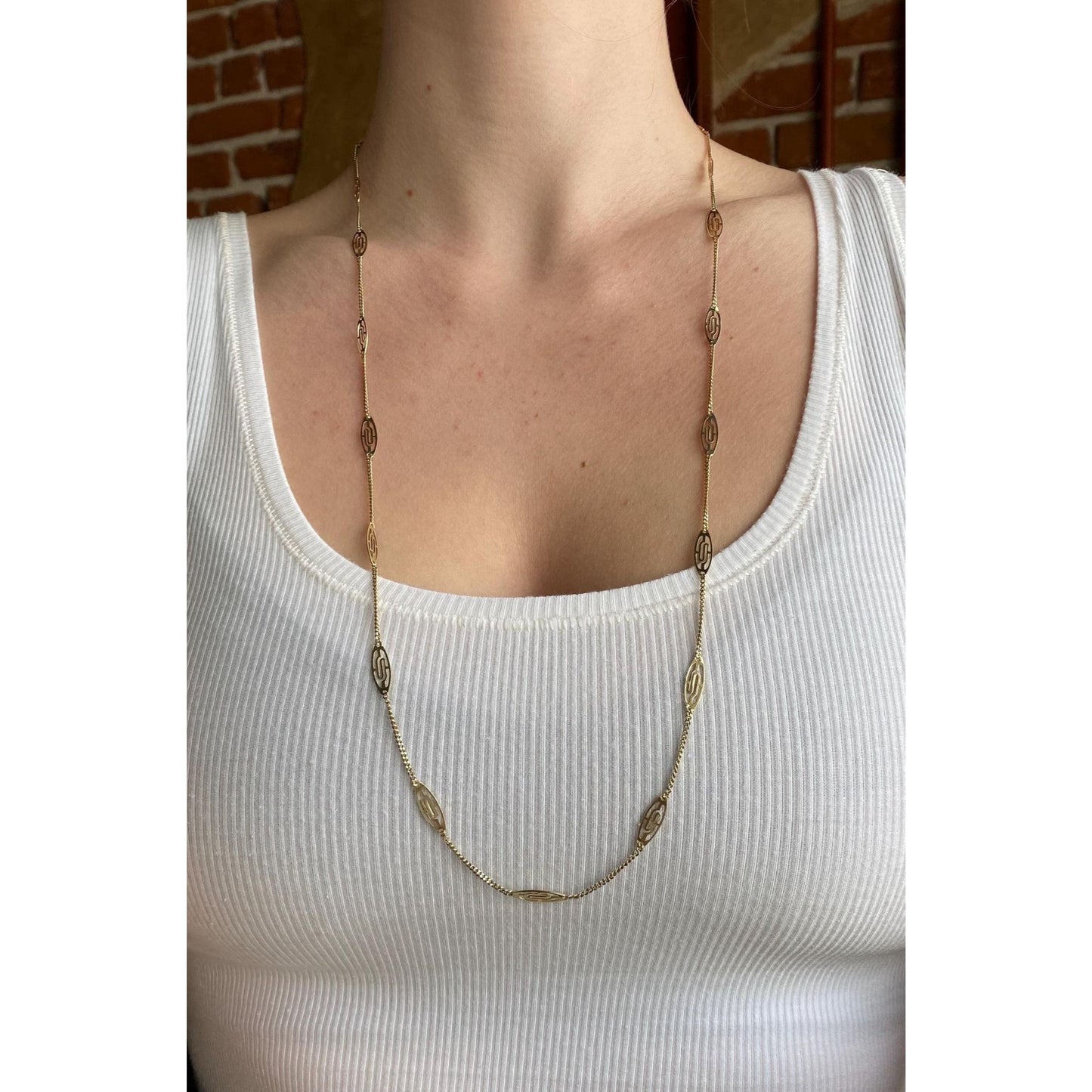 Solid 14k Yellow Gold Long Station Chain Necklace - 30.25 inches