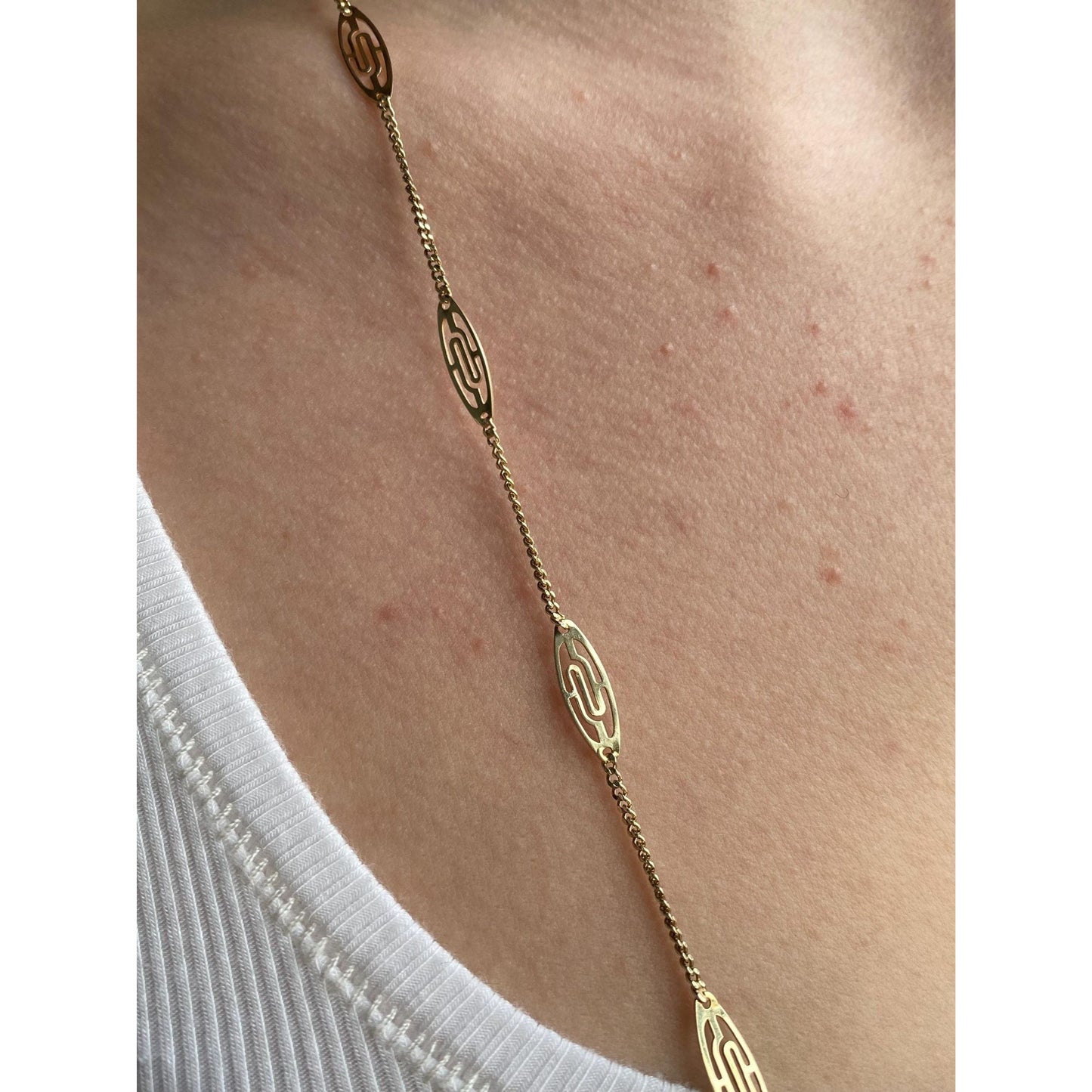 Solid 14k Yellow Gold Long Station Chain Necklace - 30.25 inches
