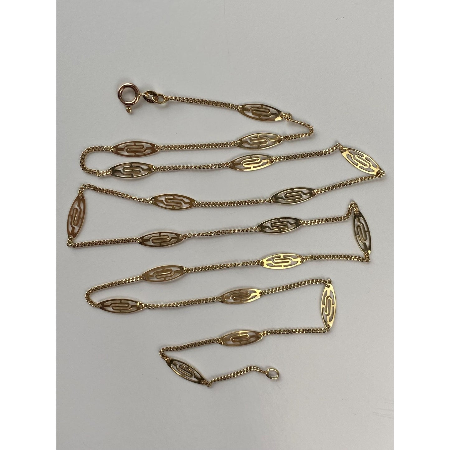 Solid 14k Yellow Gold Long Station Chain Necklace - 30.25 inches