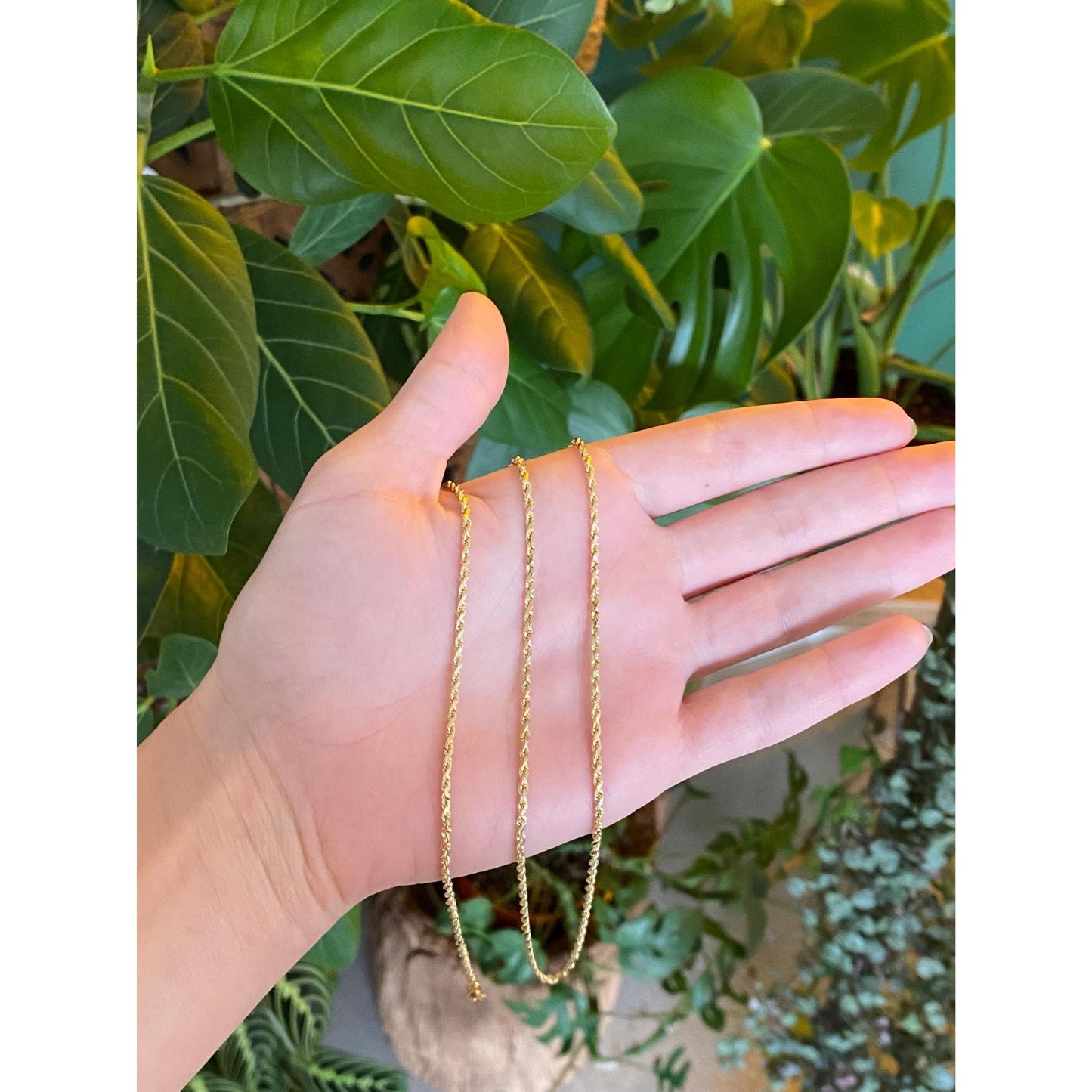 Vintage Solid 14k Yellow Gold Long Slim Rope Chain Necklace - 30.25 inches