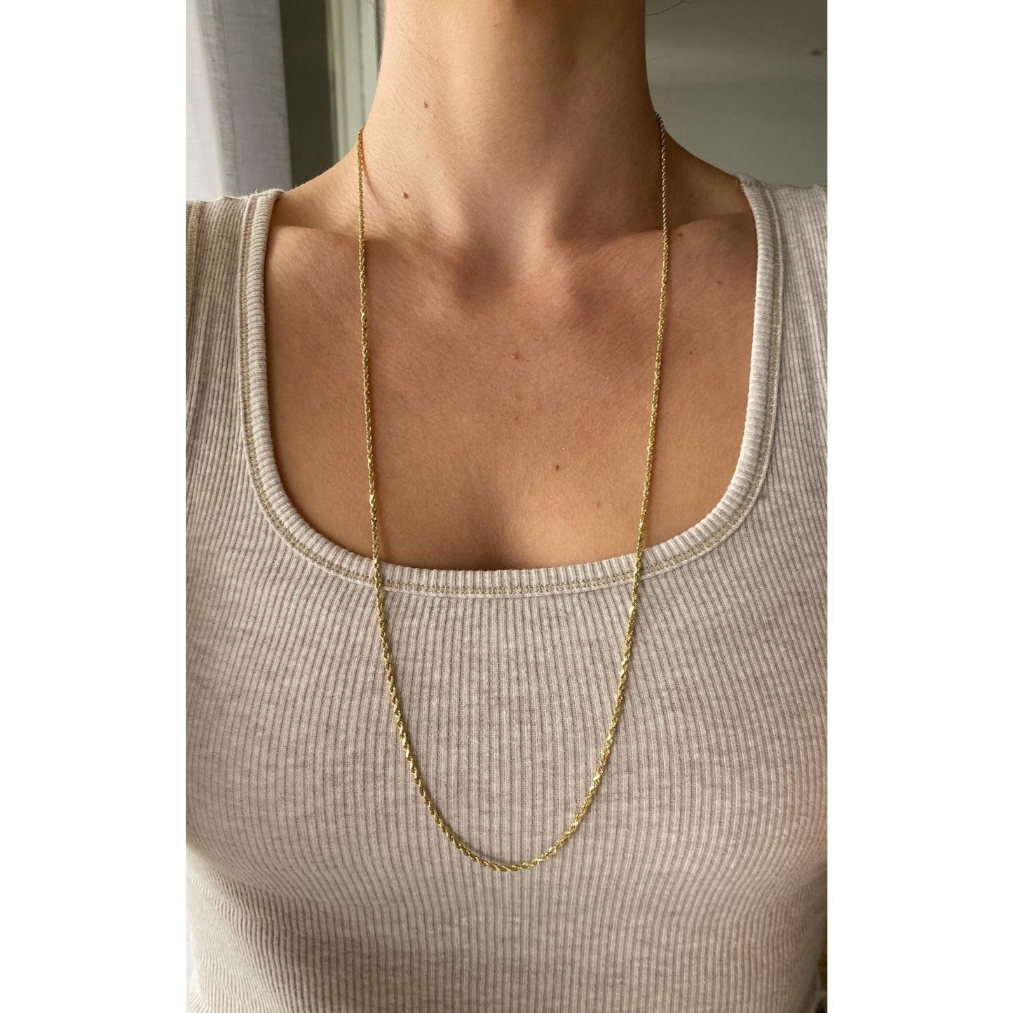 Vintage Solid 14k Yellow Gold Long Slim Rope Chain Necklace - 30.25 inches