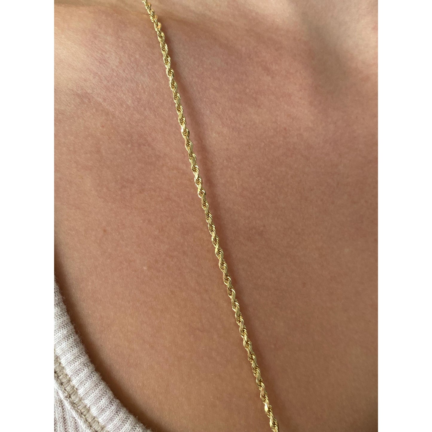 Vintage Solid 14k Yellow Gold Long Slim Rope Chain Necklace - 30.25 inches