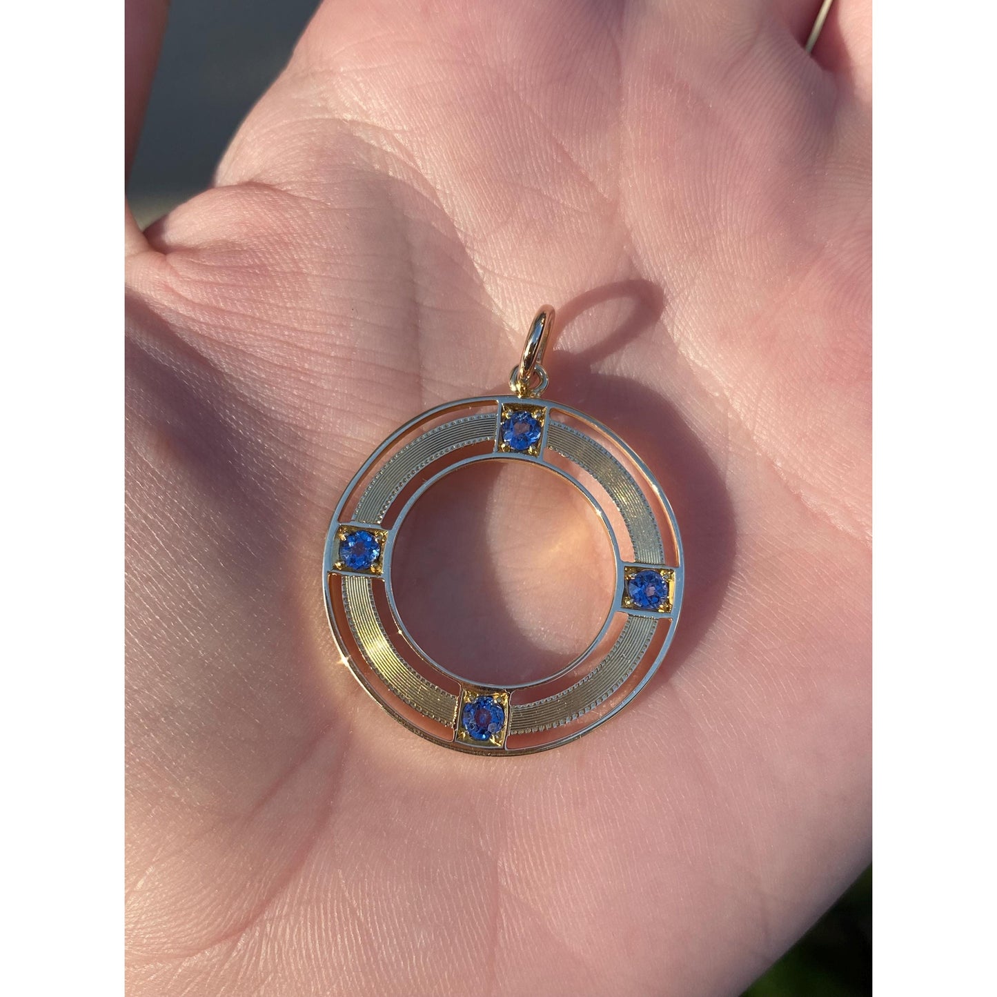 Solid 14k Yellow Gold Topaz Circle Charm