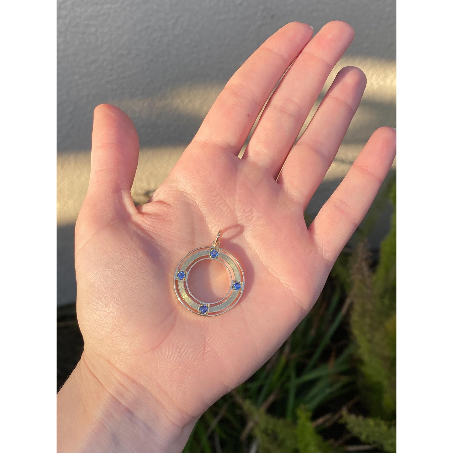 Solid 14k Yellow Gold Topaz Circle Charm