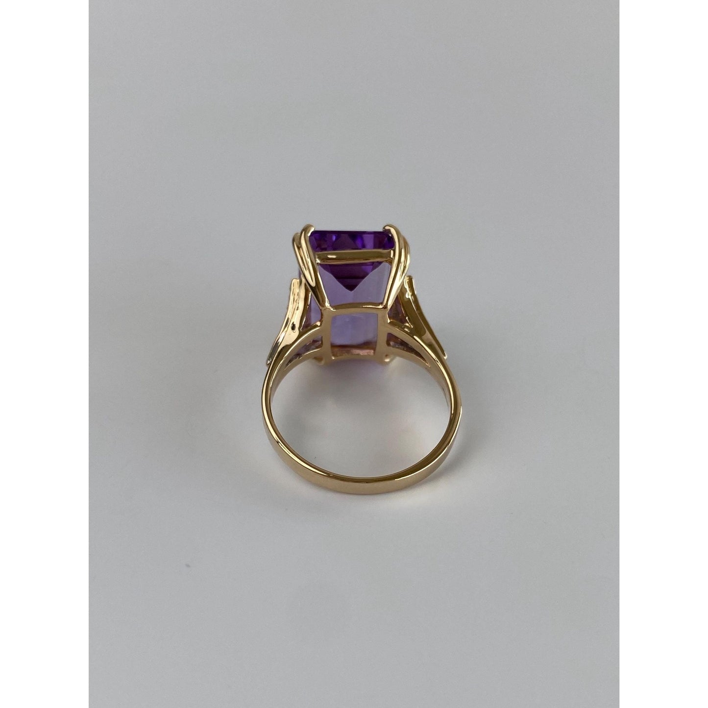 Vintage Solid 14k Yellow Gold Amethyst Diamond Ring - Size 5.5